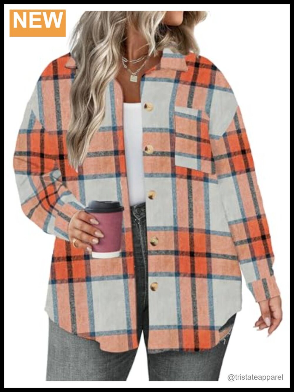 Plus Size Plaid Shacket Jacket Women Long Sleeve Button Down Flannel Casual